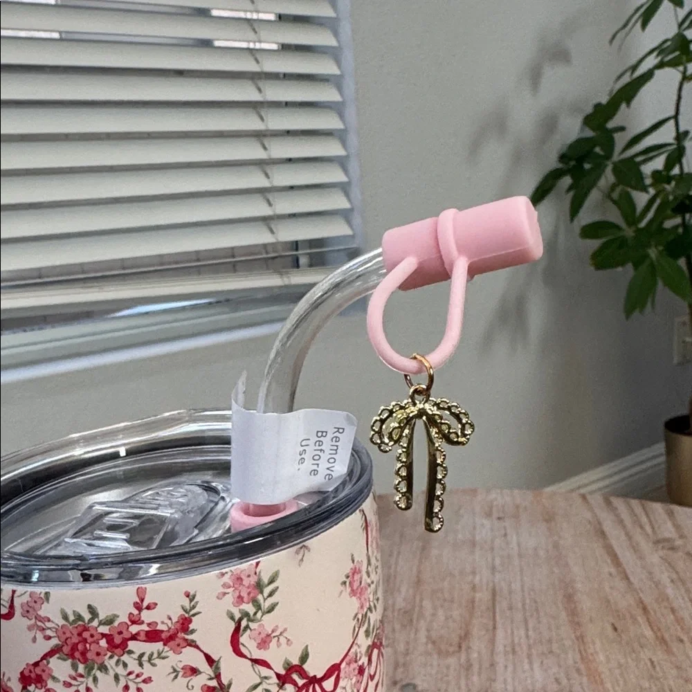 Shabby Chic Light Pink Tumbler with Red bows and flowers . 30oz. - Picture 2 of 5